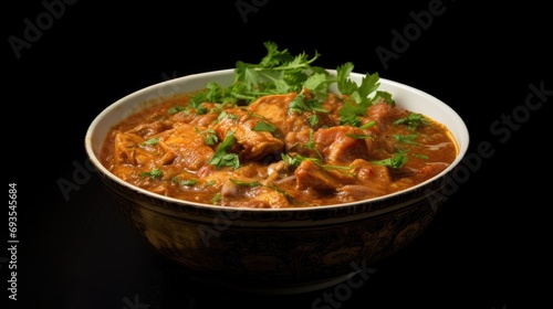 Curry in a bowl isolated on black background