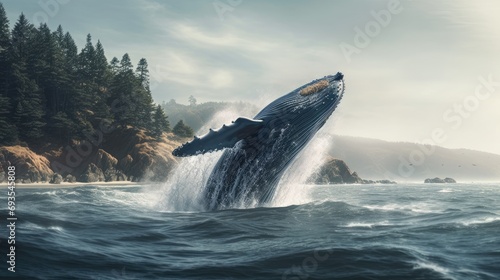 Illustration of a whale on the surface of the sea © arif