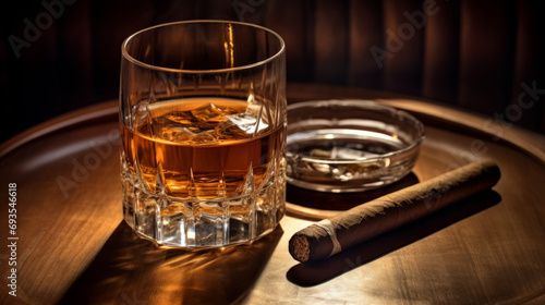Exquisite Beauty of Cigars and glass of whiskey. A Premium Composition of Tobacco