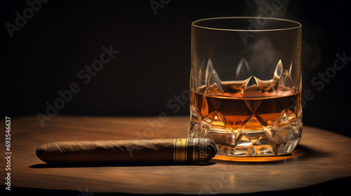 Exquisite Beauty of Cigars and glass of whiskey. A Premium Composition of Tobacco
