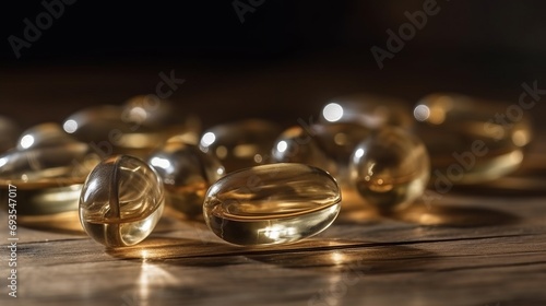 A bottle with fish oil capsules or Cannabis capsules. Biologically active additive. Omega-3. Omega-6. Omega-9. 3-6-9. Cannabis oil concept. Health concept. Fish oil concept. Capsules concept.