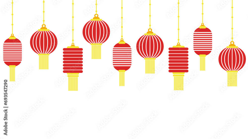 Chinese Lanterns vector. Chinese New Year, Mid Autumn Festival background, banner and greeting card. Flat minimalist geometric design. Vector illustration Chinese Lanterns vector. Chinese New Year, Mid Autumn Festival background, banner and greeting card. Flat minimalist geometric design. Vector illustration