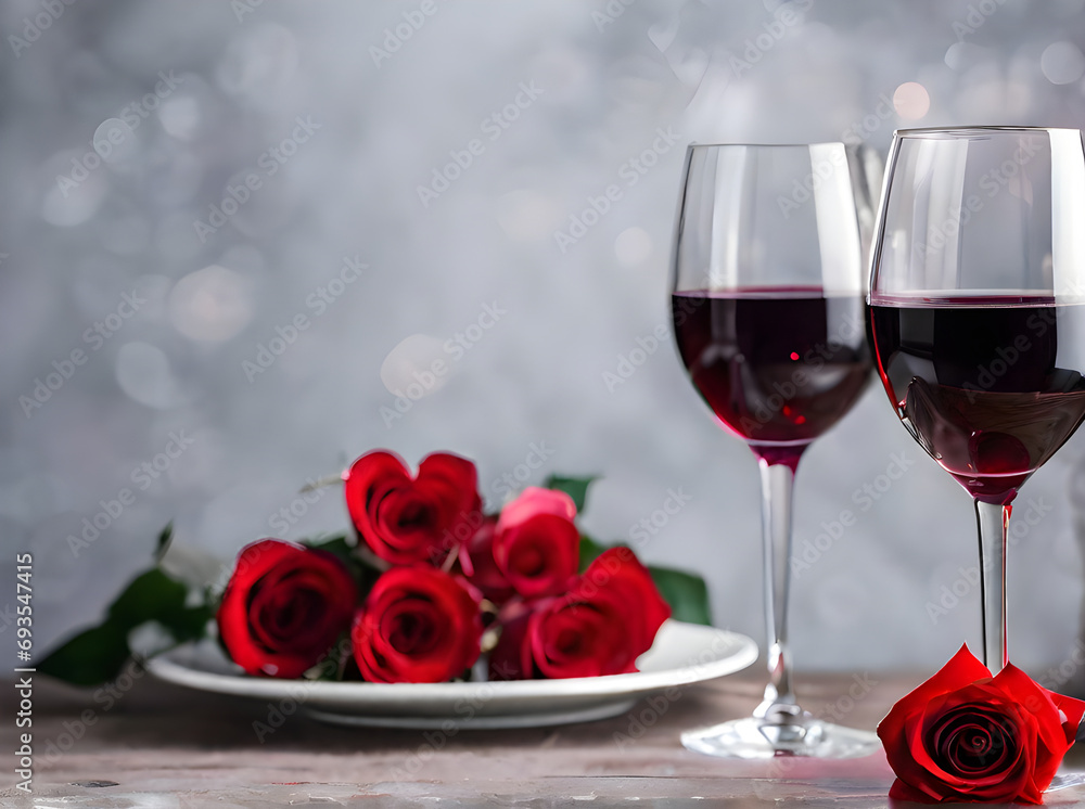 Romantic atmosphere with red wine and roses. Romantic atmosphere with red wine and roses.