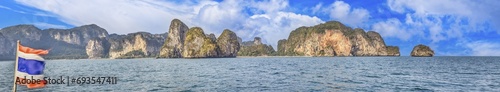 Panoramic picture over the cliffs of Thailand's Phang Nga Bay