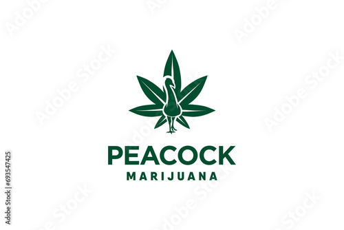 marijuana peacock tail logo vector with modern and clean silhouette style