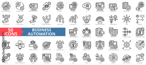 Business automation icon collection set. Containing process,digital transformation,industry 40,productivity,technology,business,integration icon. Simple line vector illustration.