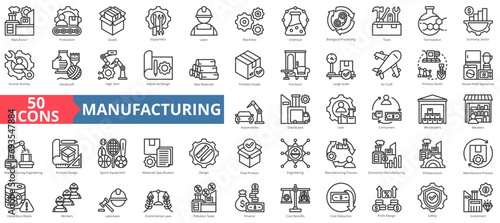 Manufacturing icon collection set. Containing manufacture,production,goods,product,management,business,infrastructure icon. Simple line vector illustration.