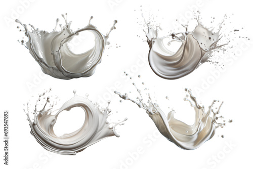 set of 4 milk splash isolated 