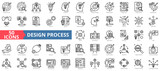 Design process icon collection set. Containing analysis,brainstorming,concept,creativity,design thinking,strategy,design brief icon. Simple line vector illustration.