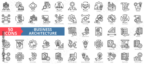 Business architecture icon collection set. Containing strategy,execution,management,execution,operations,service,planning icon. Simple line vector illustration.