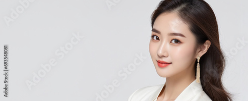 Beautiful Chinese good woman nice fashion half body eye contact