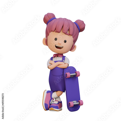 3D girl character ride skateboard