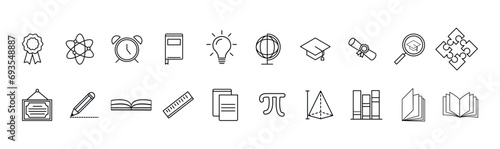 School supplies icon. Collection of school, science, physics and math icons. Education, science icon collection. Vector eps10