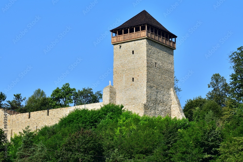 View of the historic stone tower from the castle