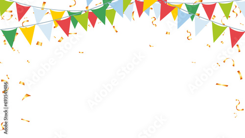 Flag garlands and falling confetti isolated ornament background for birthday, party, festival
