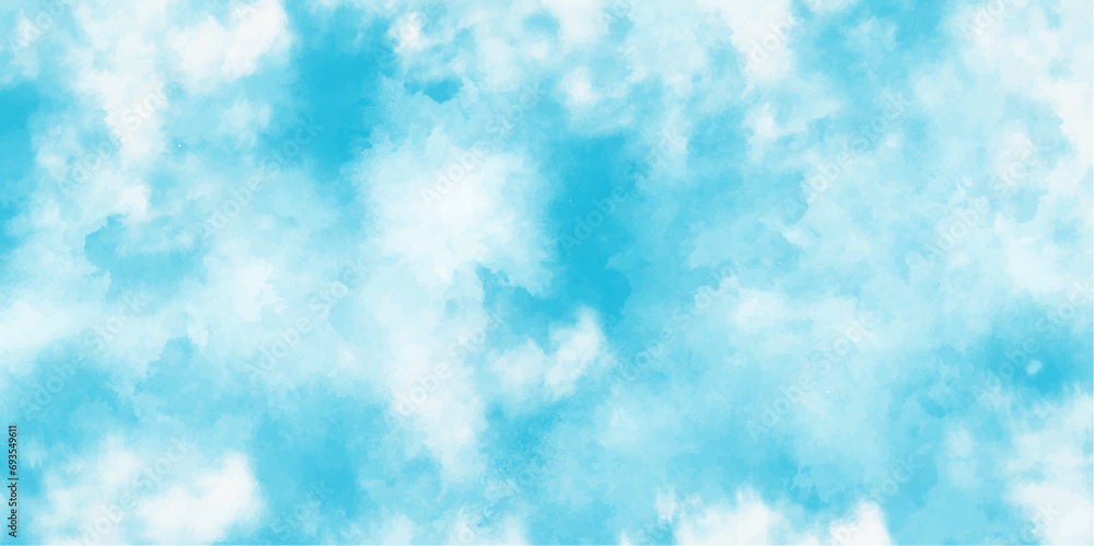 Abstract blue sky Watercolor background, Illustration, texture for design.Background with clouds on blue sky. Beautiful cloudscape with natural white tiny clouds,shiny and bright colorful  background 