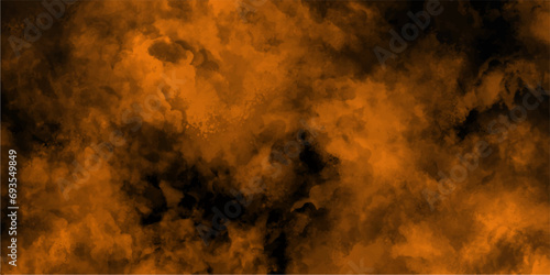 Abstract smoke in dark background. Texture and desktop picture.Tangerine Fog orange smoke color isolated background for effect, text or copyspace .Orange steam on a black background. photo
