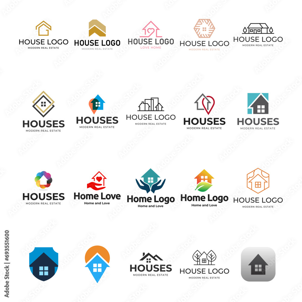 Home building property set logo on white background