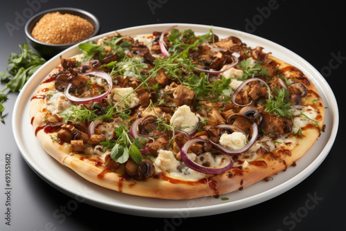 Truffle Mushroom Pizza on a Plate. Generative AI