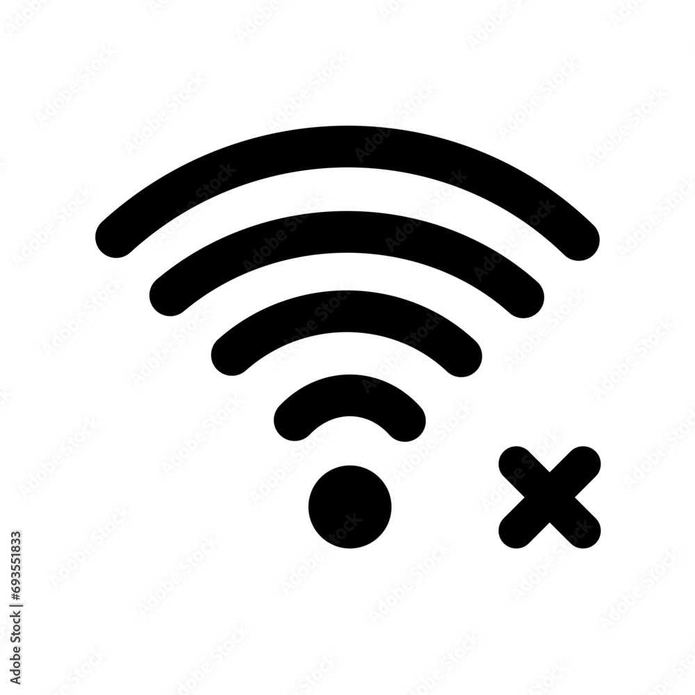 Black Wireless No Internet Connection Signal Icon. Black Wireless No Internet Connection Signal Icon.