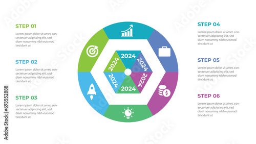 circular infographic element template with icons and colorful flat style. Template for cycle diagram, graph, presentation and round chart.
