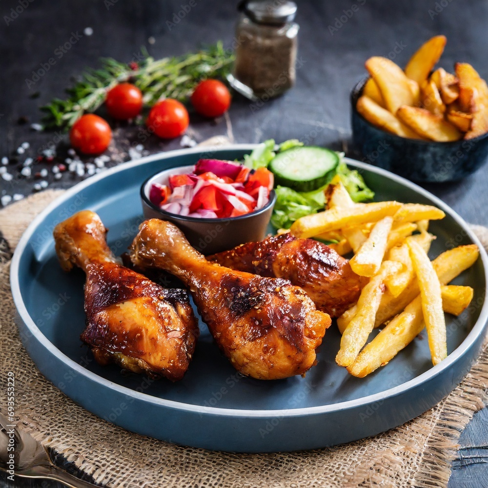 Baked Bliss: Chicken Thighs Perfected with Roasted Veggies and Fries Baked Bliss: Chicken Thighs Perfected with Roasted Veggies and Fries