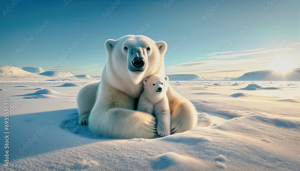 Obraz premium Polar bear with cub,illustration
