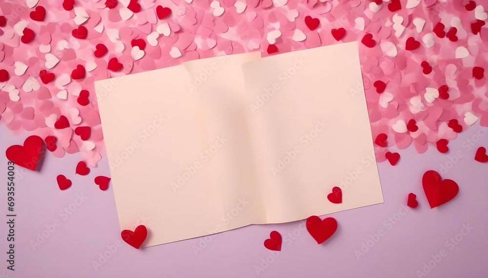 Valentine's blank paper card surrounded by hearts for a nice message  for Valentine's day created with generative ai