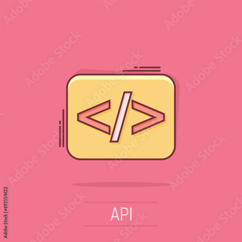 Vector cartoon open source icon in comic style. Api programming concept illustration pictogram. Programmer technology business splash effect concept. photo