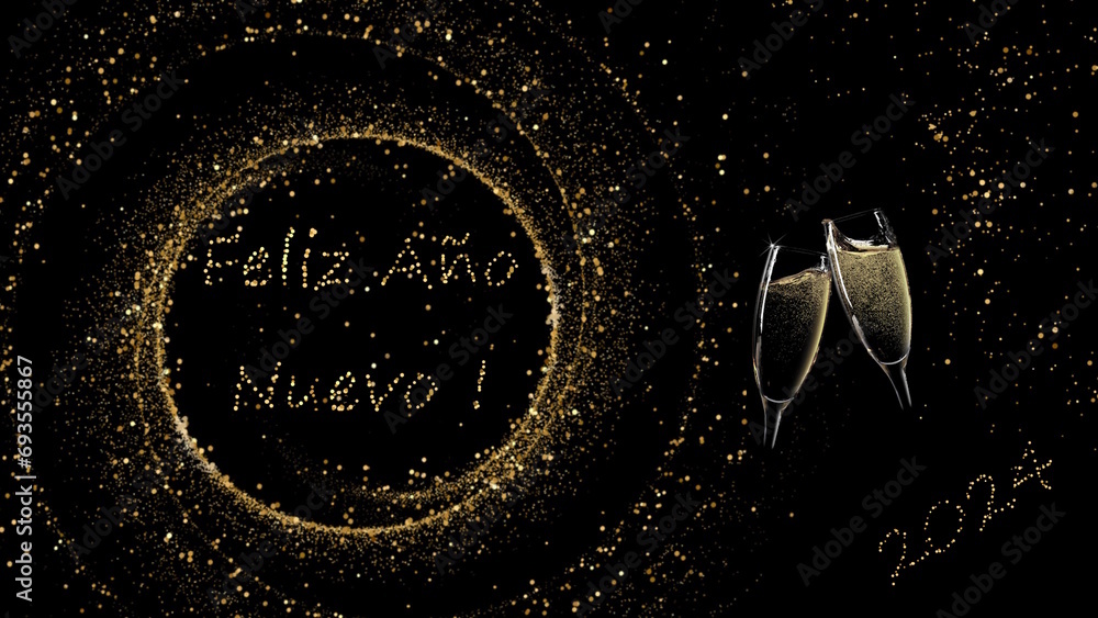 Carte de voeux 2024 Bonne année en espagnol feliz año nuevo, chic et