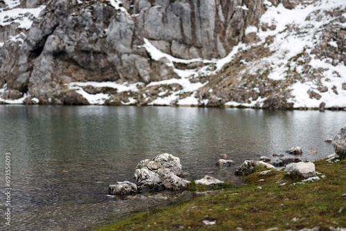 Coastline Environment of a Mountain Lake in European Alps photo