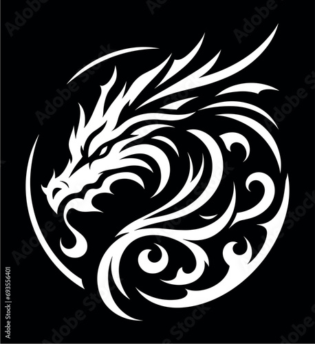 Dragon face car decal and motorcycle sticker vector illustration. Dragon head silhouette tattoo and airbrush stencil.