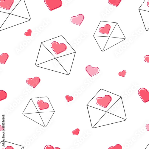 Cute and simple seamless pattern of envelopes and hearts for Valentine's Day. A declaration of love, be my Valentine, a letter of love.