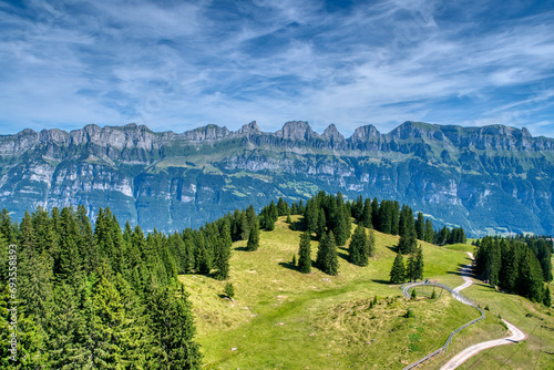 Alpine landscape with the Churfirsten mountain range. Canton St. Gallen, Switzerland photo