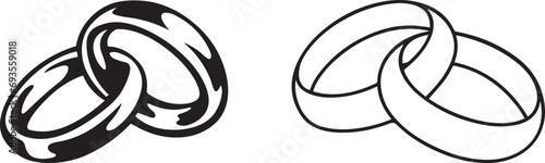 Wedding, marriage, love rings icon set