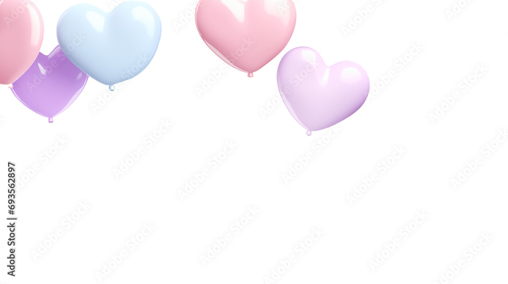 heart shaped balloons isolated on transparent background, generative AI.