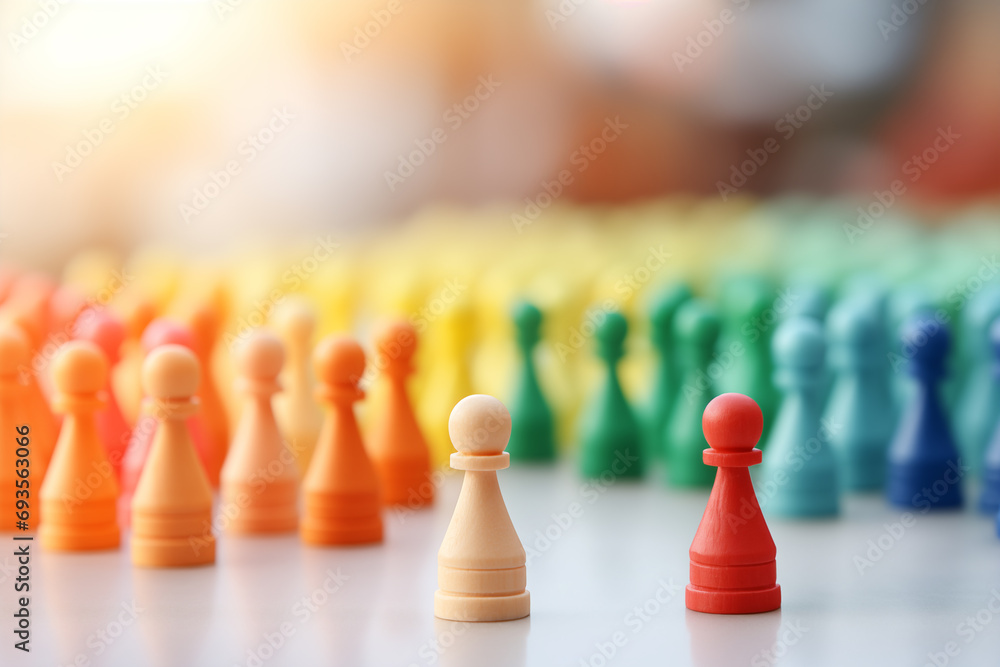 Concept of diversity. Chess pawn figures of different colours. Copy space Concept of diversity. Chess pawn figures of different colours. Copy space
