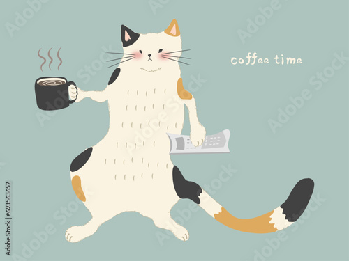 コーヒーブレイク中の三毛猫