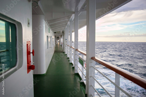An open deck for cruise ship walking. Ship Equipment © borisenkoket