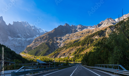 Road leading to the Mont Blanc tunnel, in the Aosta Valley, near Courmayeur, Italy photo