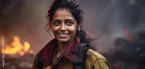 East Indian Female Fire Fighter Job Employment Handsome Concept Generative AI