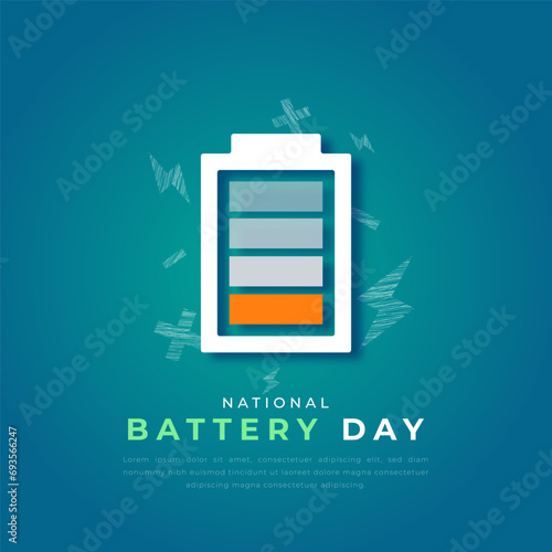 National Battery Day Paper cut style Vector Design Illustration for Background, Poster, Banner, Advertising, Greeting Card