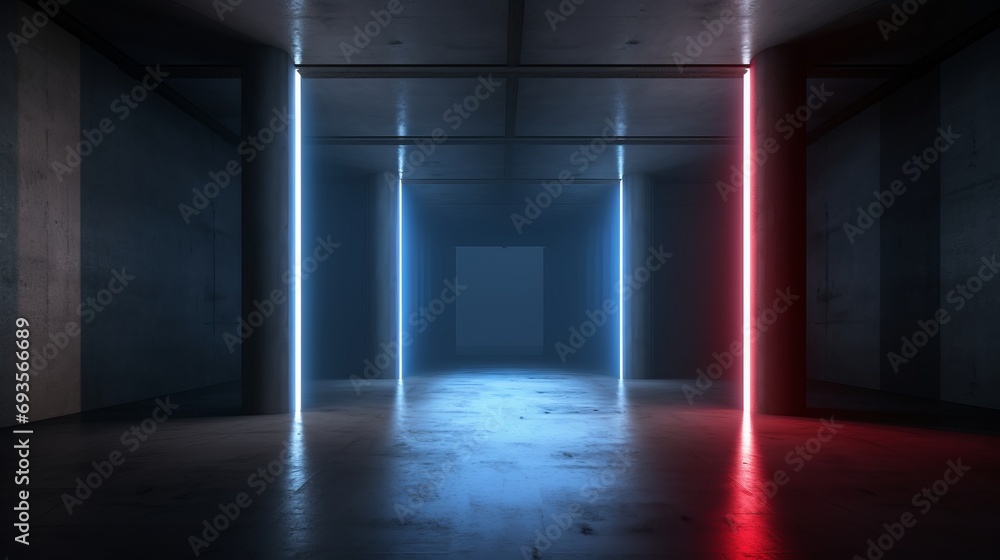 universal abstract futuristic background with built-in red and blue neon lighting for product presentation