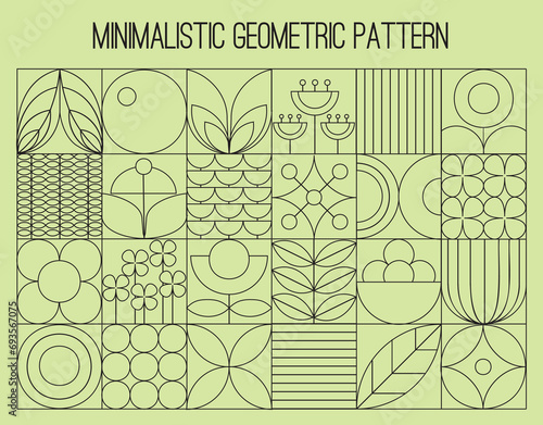 
Minimalistic natural geometric pattern. Background with simple geometric shapes of natural flower plants. Abstract plants and flowers geometric pattern. Vector illustration 