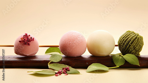 Plate full of colorful mochis or ice cream