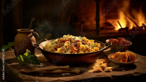 Classic dish of italian pasta with fresh ingredients 