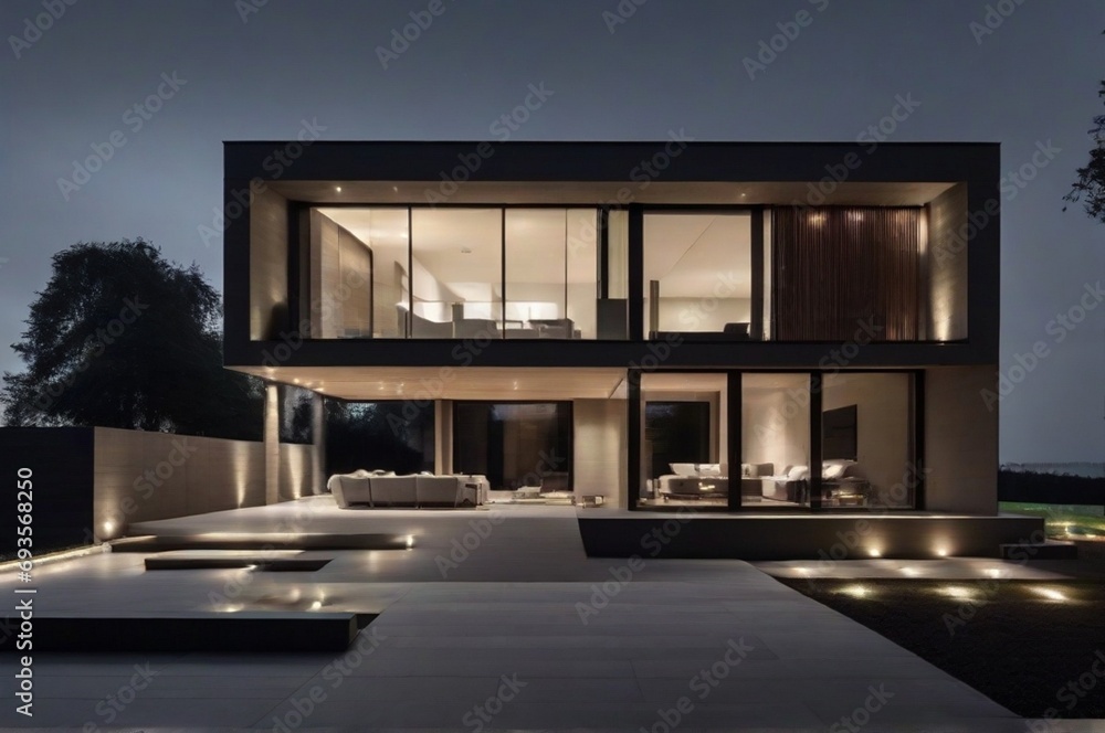 minimalistic house at night minimalistic house at night