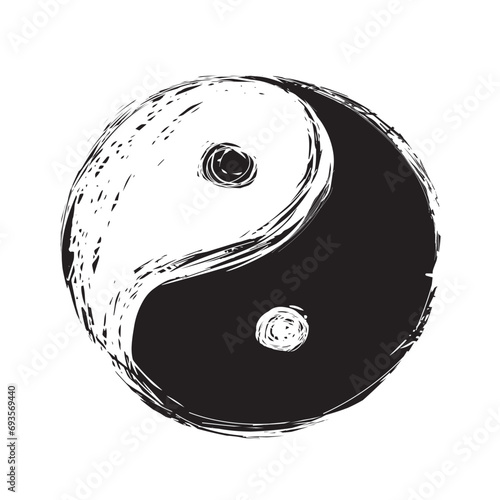 Yin and yang symbol, hand drawn illustration