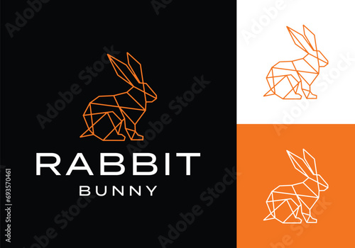 Rabbit bunny hare line art origami logo icon vector design