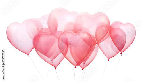 Pink heart shape balloons watercolor illustration isolated on white background